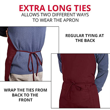 Utopia Kitchen 2 Pack Bib Apron, Adjustable with 2 Pockets, Water and Oil Resistant, Cooking Kitchen Chef Apron for Women Men - color: Burgundy