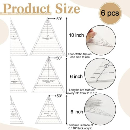 6 Set Tall Triangle Quilting Rulers for Quilting Templates 6 8 10 Inch Wedge Triangle Quilting Rulers and Templates, Sewing Templates for Sewing Cut Measurement DIY Craft Quilting Tools - size: quilting-6