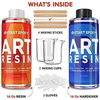 Upstart Epoxy Art Resin Epoxy 32 Ounces, Crystal Clear, High Gloss | DIY Craft Kit for Making Jewelry, Mold Casting, Resin Art, Wood Art, Easy 1:1 Ratio, Water-Resistant Coating, & No VOC's