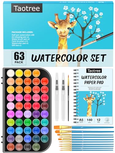 Taotree Watercolor Paint Set, Watercolor Workbook, Water Coloring Book | 48 Colors Watercolors Kit Water Color with 10 Paint Brushes, Palette, Brush, Drawing Pad, Painting Supplies for Adults Artist - color: 48 Colors +10 Brushes