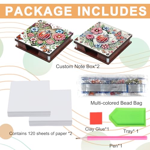 JISHSHAY 2 PCS Diamond Art Note Box Ladybird Diamond Painting Note Pad Holder Animal Gem Painting Gem Art Memo Boxes Mosaic Kits for Adults Embroidery Kit Memo Pad Holder, Contains 120 Sheets of Paper - color: Ladybird