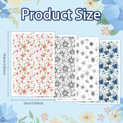 20 Pcs Clay Transfer Paper for DIY Art Crafts, Colorful Bloom Flowers 4 Pattern Design Water Polymer Clay Transfer Sheets Transfer Paper for Polymer Clay Jewelry Earrings Making Supplies 5.82X3.93" - color: 4 Patterns Sets