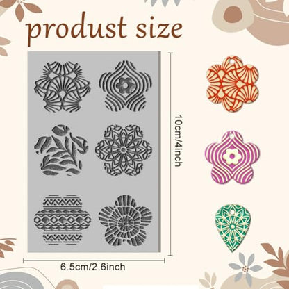 CHGCRAFT Artistic Flowers Clay Texture Mat Mandala Polymer Clay Molds DIY Clay Texture Tools for Clay Pottery Earring Jewelry Making Stamp Engraving Machines, Flower, 3.9x2.6inch - style: Mandala Pattern