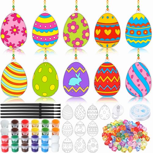 WinnerWhy 30 Sets Easter Suncatchers Window Art Kits, Egg Spring DIY Sun Catchers Bulk Crafts Paint Your Own Window Ornaments for Adult Easter Day Home Birthday Activity Party Decor - style: Easter Style