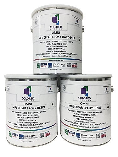 Coloredepoxies 10002 Clear Epoxy Resin Coating 100% Solids, High Gloss For Garage Floors, Basements, Concrete and Plywood. 3 Gallon Kit - color: Clear, style: 3 Gallon Kit