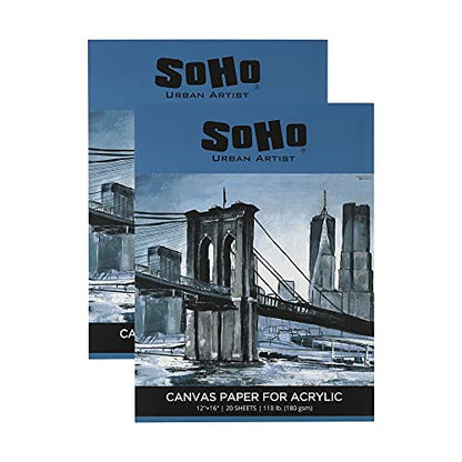 SoHo Urban Artist Acrylic Canvas Pads - Textured Canvas Paper Pad for Painting, Drawing, Pastels, Travel, & More! - [2-Pack - 12x16] - size: 12x16" - 2 Pack