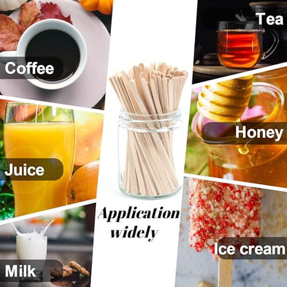 ANTETOK Wooden Coffee Stirrers - Coffee Stir Sticks 5.5 Inch,100pcs Disposable Swizzle Sticks,Swizzle Drink Sticks for Coffee,Tea,Cocktail and Hot Chocolate - size: 5.5Inch-100pcs