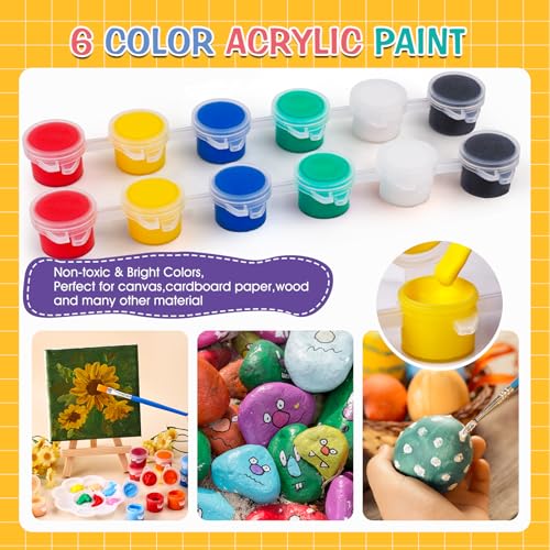 ESRICH 5 Set Mini Acrylic Paint Set,Minis Canvas Painting Kit,St. Patrick's Party Gifts,4 * 4in Canvas with Easel,Acrylic Paints,Brush,Palette,Mini Easel with Canvas for Kids Adults Painting Party - size: 5 set 4 x 4 inches
