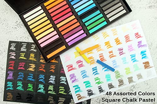 Brusarth Non Toxic Soft Pastel Chalk Set for Professional Artist - 48 Colors Square Chalk Pastel for Drawing, Blending, Layering, Shading, Art Supplies for Beginners, Artists