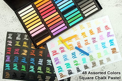 Brusarth Non Toxic Soft Pastel Chalk Set for Professional Artist - 48 Colors Square Chalk Pastel for Drawing, Blending, Layering, Shading, Art Supplies for Beginners, Artists