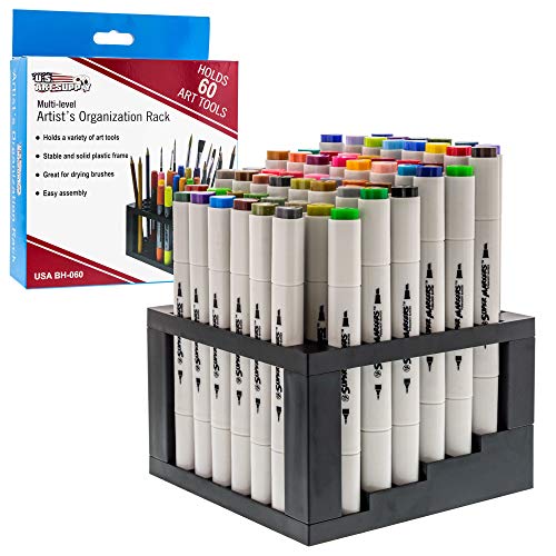 U.S. Art Supply 60 Slot Marker Organizer & Paint Brush Holder – Multi-Level Marker Storage, Pens, Brushes, Colored Pencils - size: 60 Hole