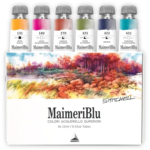MaimeriBlu Watercolor Paint Steve Mitchell Artist Set, 6 Tubes, 12ml, Assorted Colors, 1 Count