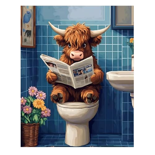 Reivworl Cow Paint by Numbers Kit for Adults Beginners, Bathroom Paint by Numbers, Adult Paint by Number Kits for Gifts and Home Wall Decor 16x20 Inch - color: 01-Cow, size: Without Frame