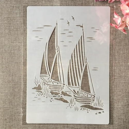 TIAMECH A4 Reusable Sailboat Stencil for Painting | Nautical Navy Sail Seagull Layering Template, DIY Wall Art, Wood Furniture, Scrapbook & Crafts (8.3x11.7inch) - style: Sailing