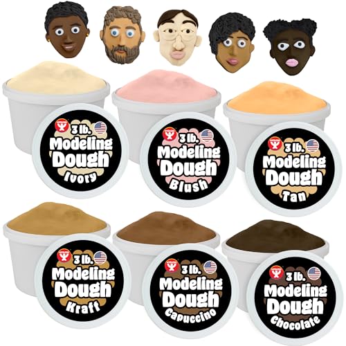 Hygloss Play Modeling Dough for Kids – Multicultural Skin Tones – Safe & Non-Toxic Sensory Dough for Arts & Crafts – Play Clay for Toddler Activities, Preschool Classroom Must-Haves (6 Tubs x 3lb.) - color: 6 Assorted Colors, size: 3-Pound