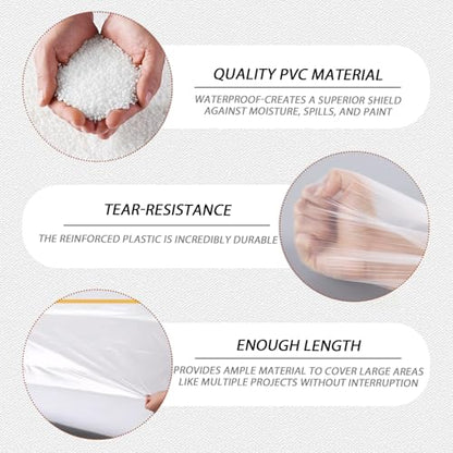 4 Rolls 8.9 x 65.6 Feet Pre-Taped Masking Film, Tape and Drape Drop Cloth, Plastic Sheeting Drop Cloth for Painting, Automotive Covering and Appliance Protection (8.9 x 65.6 Feet)