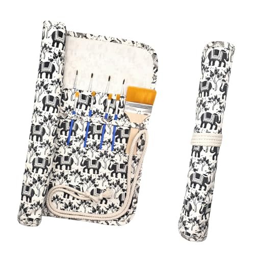 Funny live Paint Brush Holder Art Supplies, Artist Paint Brush & Storage Organizer Roll-Up Case Bag, Protect Acrylic Oil Watercolor Paintbrushes (Gray Baby Elephant 20 Slot Pockets) - color: Gray Baby Elephant 20 Slot Pockets
