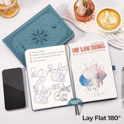 EMSHOI Dotted Journal Notebook, 320 Pages, A5 Small 5.75"x8.38", PU Leather Hardcover, 100 GSM Thick Paper, 5mm Dot Grid Notebook for Journaling, Planning, Drawing, Writing, Light Blue - color: LightBlue, size: A5 Dotted
