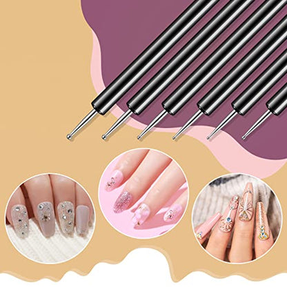 Artdone Nail Art Dotting Tools 6PCS Double-ended Brushes Kit Gel Polish | Liner Brushes Design Pen For Nail Drawing And Nail Paint Brushes Small Detail Brushes - color: Black
