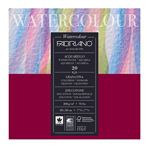 Fabriano 72612020 Watercolour Paper Block, 20 x 20 cm,20 Sheets,200 GSM,CP,White - size: 20 x 20 cm, 7.75 x 7.75 inches