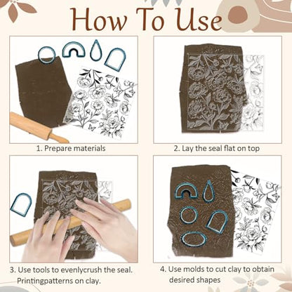 CHGCRAFT Realistic Flowers Pattern Polymer Clay Texture Sheet Plant Leaves and Peonies Silicone Clay Texture Mat for Polymer Clay Making Earrings Jewelry DIY Crafts 5.5 × 5.5 Inch