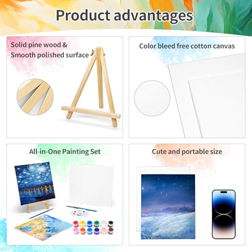 16 Pack 8 * 10In Canvas Boards for Painting, Art Canvas for Drawing with 32 Brushes & 16 Paint Trays & 32 Acrylic Paint, Mini Painting Canvas with Easel Set, Painting Kits for Adults Party - style: Pack of 16