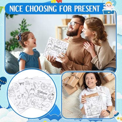 Honoson 6 Pcs 6 Inch Pre Drawn Outline Canvas Paint Kit with Pictures for Adults Paint Party Stretched Canvas Art Boards Set for Adult Beginner(Baby Shower) - style: Baby Shower
