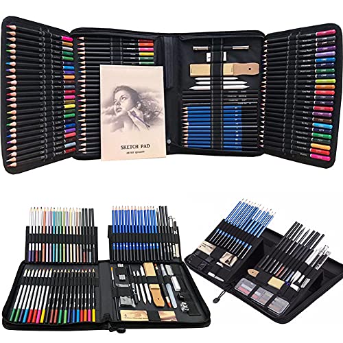 KJHG 144Pcs Sketching & Drawing Pencils Art Kit,Professional Drawing Art Tool Kit CharcoalGraphiteWatercolorMetallicColored Drawing Pencils Set for Artists,Beginners,Adults,Kids,Teens