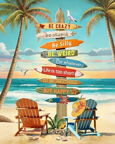 GEEHEIY Paint by Numbers Kit for Adults, Beach Sign and Palm Trees DIY Painting on Canvas, Coastal Paint by Number Kit with Acrylic Paint, Tropical Ocean Wall Art Home Decor Gift 16x20 Inch - color: TRTDNF1P404