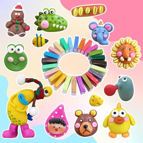 24-Color Self-Hardening Dough Toys - Air Dry Clay Kit, Kids Modeling Sculpting Foam with Sculpt Tools, Magic Crafting Pack, DIY Educational Slimes Set, Colorful Medium for School Art Projects