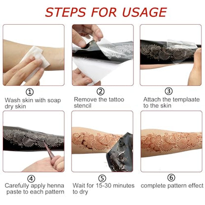 Henna Stencils 9 Sheet Henna Tattoo Kit, Reusable Henna Stickers for Hand Forearm Indian Arabian Self Adhesive Tattoo Templates