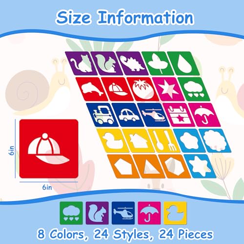 24 Piece Stencils for Kids Stencils for Painting Sidewalk Chalk Stencil Outdoor Garden Themed Stencil Kids Style Collection (5 in-Simple) - size: 5 in-simple