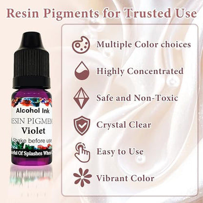 Alcohol Ink Set - 24 Colors Vibrant Colors High Concentrated Alcohol-Based Ink, Concentrated Epoxy Resin Paint Colour Dye Great for Resin Petri Dish, Coaster, Painting -10ml Each