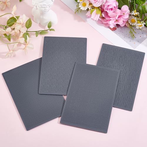 HOBBIESAY 4pcs Polymer Clay Texture Sheets Set Texture Sheets Polymer Clay Works with Polymer Clay Cutter Effect as Polymer Clay Texture Roller Plaid Stripe for DIY Clay Making