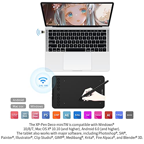 Wireless Drawing Tablet XPPen Deco mini7W Graphic Tablet Pen Tablet with 8192 Levels Pressure, 7 x 4 inch Artist Tablet for Online Teaching/E-Learning Compatible with Window/Mac/Android/Chrome/Linux - size: 7 Inch