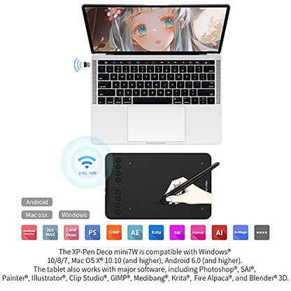 Wireless Drawing Tablet XPPen Deco mini7W Graphic Tablet Pen Tablet with 8192 Levels Pressure, 7 x 4 inch Artist Tablet for Online Teaching/E-Learning Compatible with Window/Mac/Android/Chrome/Linux - size: 7 Inch