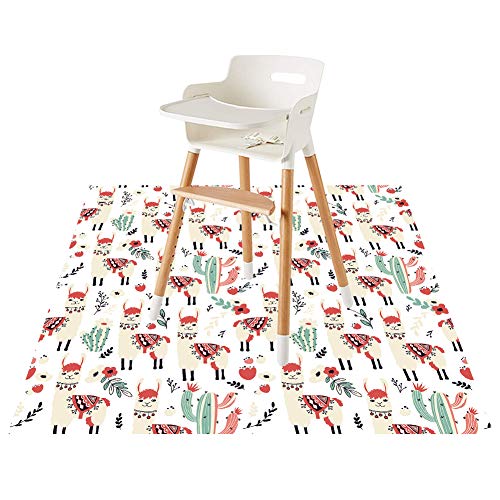 Splat Mat for Under High Chair/Arts/Crafts by CLCROBD, 51" Baby Anti-Slip Food Splash and Spill Mat for Eating Mess, Waterproof Floor Protector and Table Cloth - color: Llama