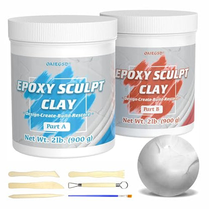 4 Pound White Epoxy Putty Sculpt Clay, 2 Part (A & B) Modeling Compound for Sculpting, Modeling, Building, Repairing, Self-Hardening Epoxy Clay Easily Repairs Metal, Wood, Tile, Ceramics, Plastic - color: White, size: 4 Pound
