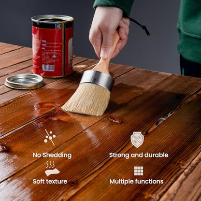 Chalk and Wax Paint Brush Furniture Set of 4, Small Round and Large Oval Brush with Natural Bristles, Perfect for Painting or Waxing Furniture, Ideal for Home Decor - size: 1 Large Oval + 3 Small Round, 4 Pack