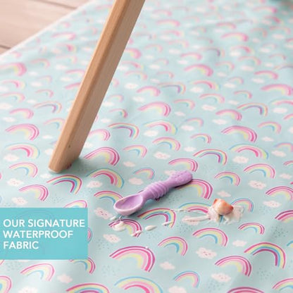 Bumkins Baby Splat Mat - Under High Chair Mess Mat for Kids, Waterproof Reusable Fabric, Arts & Crafts, Playtime, 42inx42in, Rainbow Blue - color: B4 Rainbows