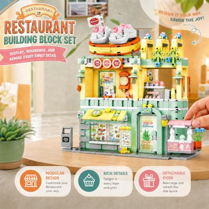 City Restaurant Building Set, Modular City Architecture Display Model Kit, Gifts for Adults (818 Pcs) - color: Mint
