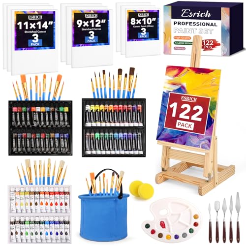 122PCS Professional Painting Set,Art Painting Supplies Kit,Canvas Painting Kit with Tabletop Wooden Easel,72Colors(Acrylic Paint Set,Watercolor,Oil) Brushes, Canvases,Painting Set for Kids Adults - color: 72Color