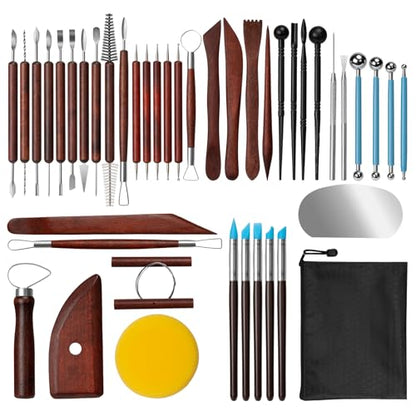 Amrules Clay Tools Kit, 43 PCS Red Pottery Tools, Practical Polymer Clay Sculpting Tools Kit, Air Dry Clay Tools Set for Adults, Pottery Craft, Dotting, Carving, Drawing, Molding, Modeling, Shaping - color: Red-43Pcs