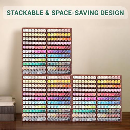 walowalo Acacia Wood Marker Organizer with 22 Compartments Holds 176 Markers, Alcohol Marker Storage Desk Organizer Pen Holder for Office Home Classroom Artists Kids Birthday Gift - size: Holds up to 176pcs Markers-Wood