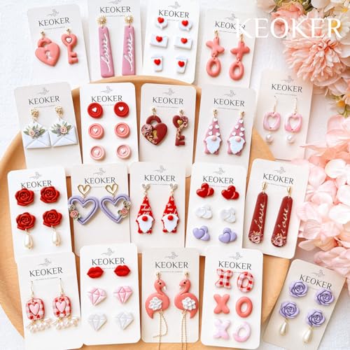 KEOKER Valentines Day Polymer Clay Cutters, Valentines Polymer Clay Cutters for Earrings Making, 20 Shapes Valentines Earring Clay Cutters, Heart Clay Cutters for Polymer Clay Jewelry (ALL2) - color: ALL2