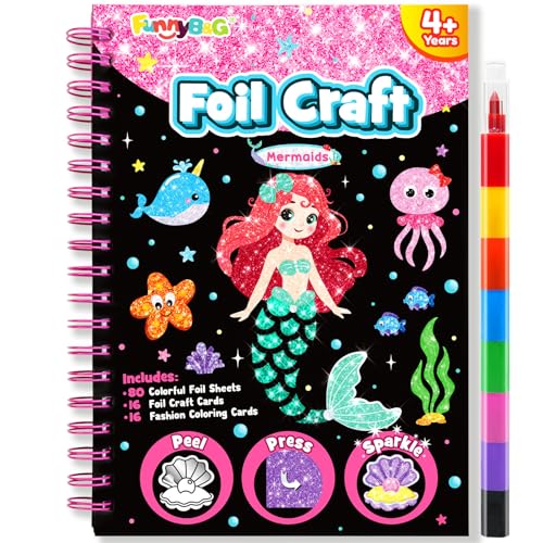 FUNNYB&G Foil Art Crafts for Kids Ages 4-8: Valentines Crafts for Kids 2026,Birthday Gift for Girls,Art and Crafts Supplies,Party Favors,Creative Toys for Girls Boys 4 5 6 7 8 9 Years Old(Mermaids) - style: Mermaids