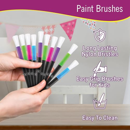 Washable Paint for Kids, Kids Painting Set 6 Colors with Paintbrushes, Non Toxic Bulk Finger Paints 16 oz Each, Kid Paint Classroom Set for Toddlers – Paints for Kid Art, Craft Gifting bundle