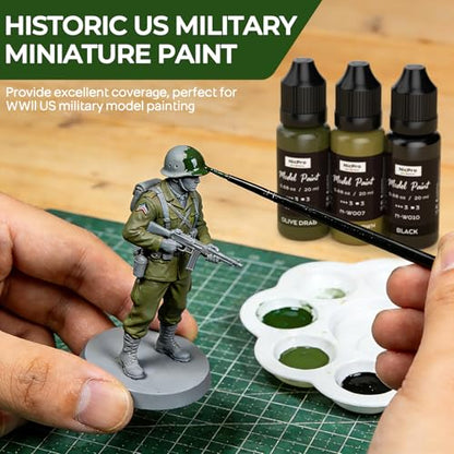 Nicpro 10 Colors WWII U.S. Model Paint Set, 20ml Ready to Use Modeling Acrylic Paints, Brush & Airbrush, Miniature Paint Set for American Armour, Tanks, Vehicles & Infantry Models Figures with Thinner - style: WWII U.S.