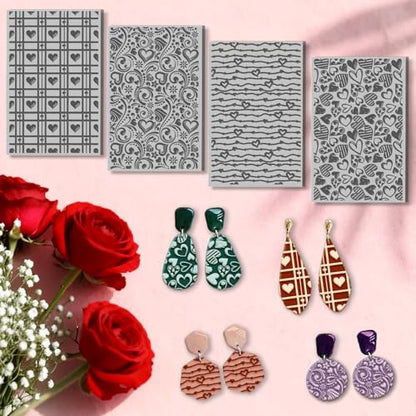 CHGCRAFT 4 Pcs Valentine's Day Love and Heart Polymer Clay Texture Sheet Valentine's Day Rubber Clay Texture Mat for Polymer Clays Making Earrings Jewelry DIY Crafts 3.9x2.6inch - style: Love and Heart