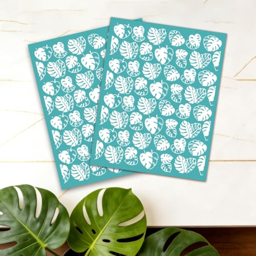 2 Sheets Monstera Leaf Silk Screen Stencil, Tropical Leaf Self-Adhesive Silk Screen Printing Stencils Reusable Mesh Stencil for Painting on Wall, Wood, T-Shirt, Home Craft Decor - style: Tropical Leaf